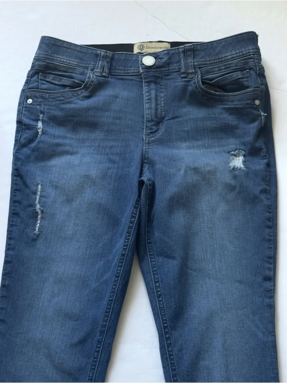 Democracy Ab Technology Skinny Jeans 10 Distressed Mid Rise Medium Wash Stretch